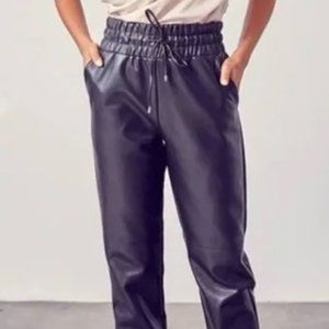 Fall Trend - Do+Be Vegan Faux Leather Black High Waist Sexy Jogger Pant Sz Med.